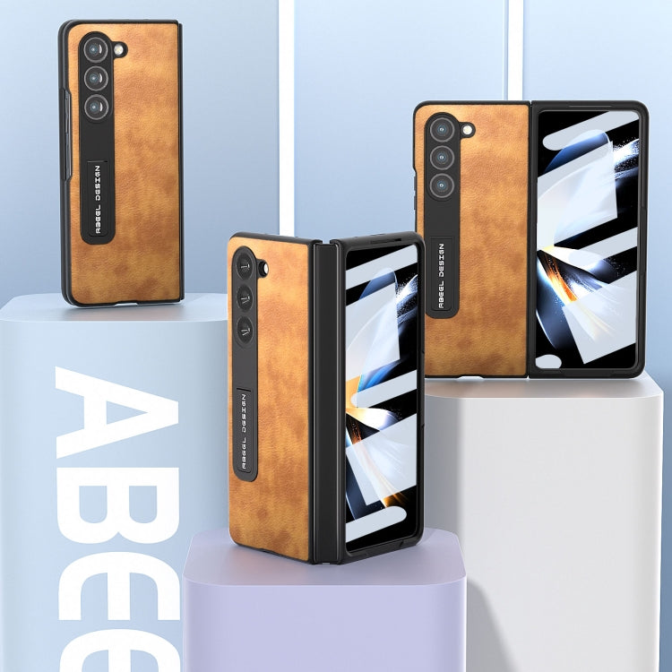 For Samsung Galaxy Z Fold5 Integrated Retro Litchi Texture PU Phone Case with Holder
