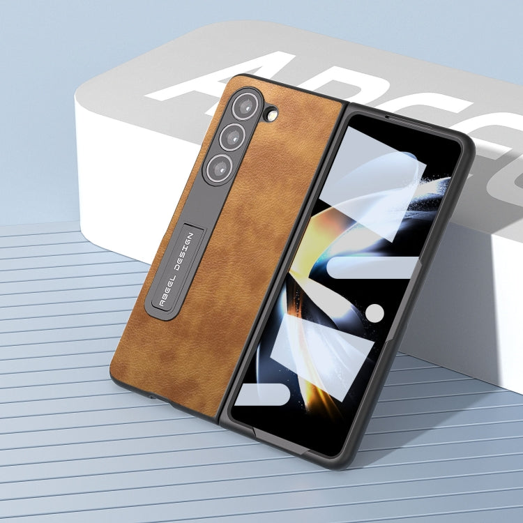 For Samsung Galaxy Z Fold5 Integrated Retro Litchi Texture PU Phone Case with Holder