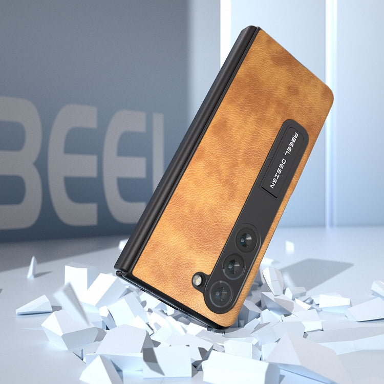 For Samsung Galaxy Z Fold5 Integrated Retro Litchi Texture PU Phone Case with Holder