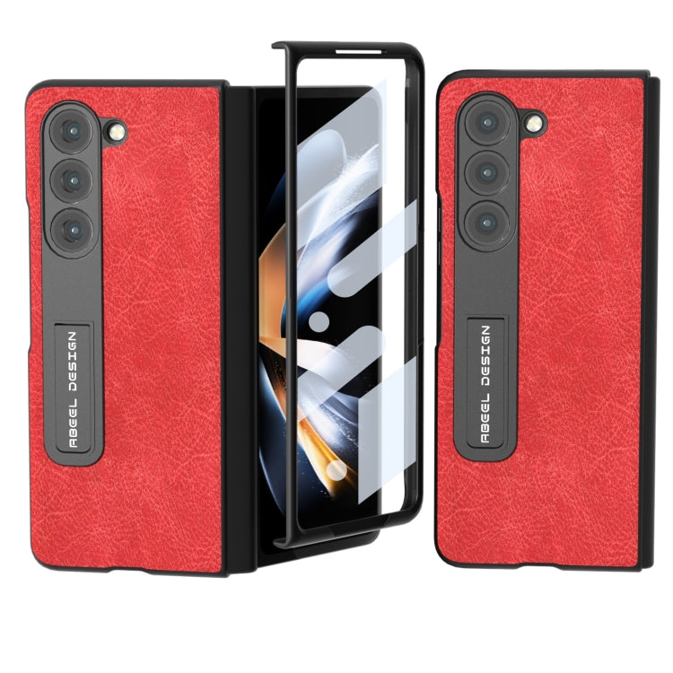 For Samsung Galaxy Z Fold5 Integrated Retro Litchi Texture PU Phone Case with Holder