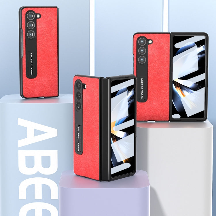 For Samsung Galaxy Z Fold5 Integrated Retro Litchi Texture PU Phone Case with Holder
