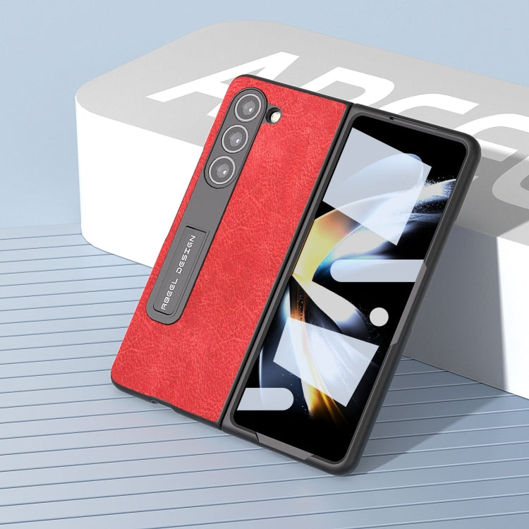 For Samsung Galaxy Z Fold5 Integrated Retro Litchi Texture PU Phone Case with Holder