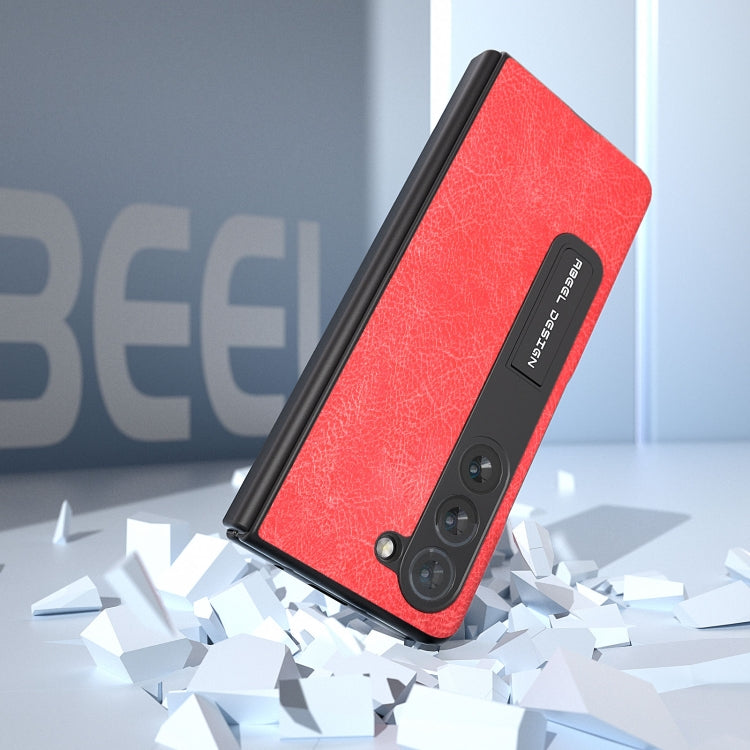 For Samsung Galaxy Z Fold5 Integrated Retro Litchi Texture PU Phone Case with Holder
