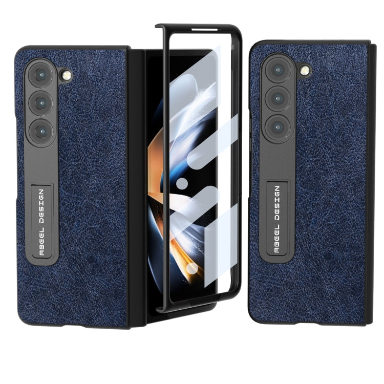 For Samsung Galaxy Z Fold5 Integrated Retro Litchi Texture PU Phone Case with Holder