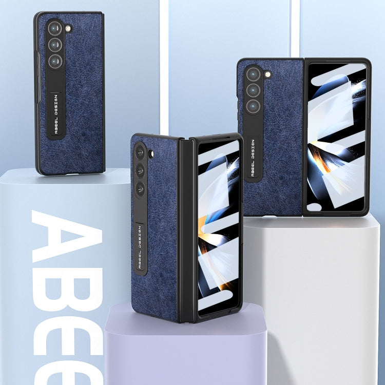 For Samsung Galaxy Z Fold5 Integrated Retro Litchi Texture PU Phone Case with Holder