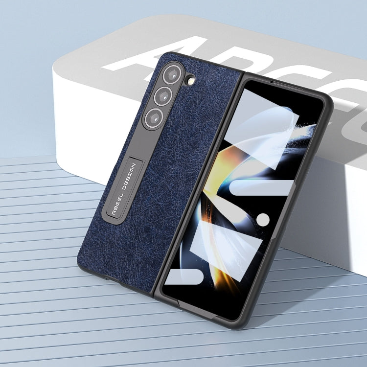 For Samsung Galaxy Z Fold5 Integrated Retro Litchi Texture PU Phone Case with Holder