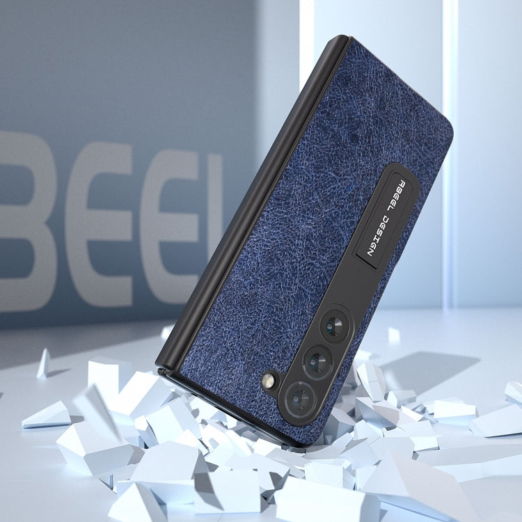 For Samsung Galaxy Z Fold5 Integrated Retro Litchi Texture PU Phone Case with Holder