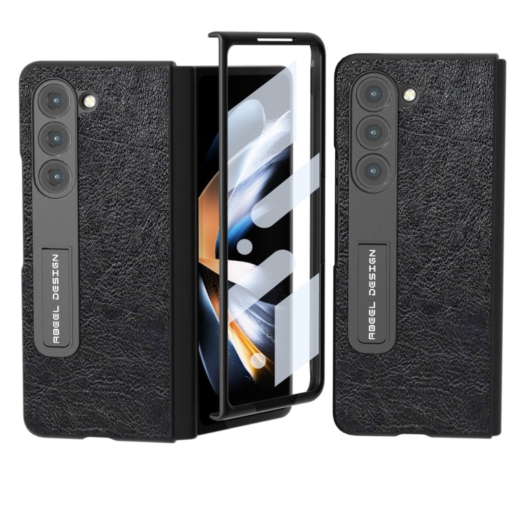 For Samsung Galaxy Z Fold5 Integrated Retro Litchi Texture PU Phone Case with Holder