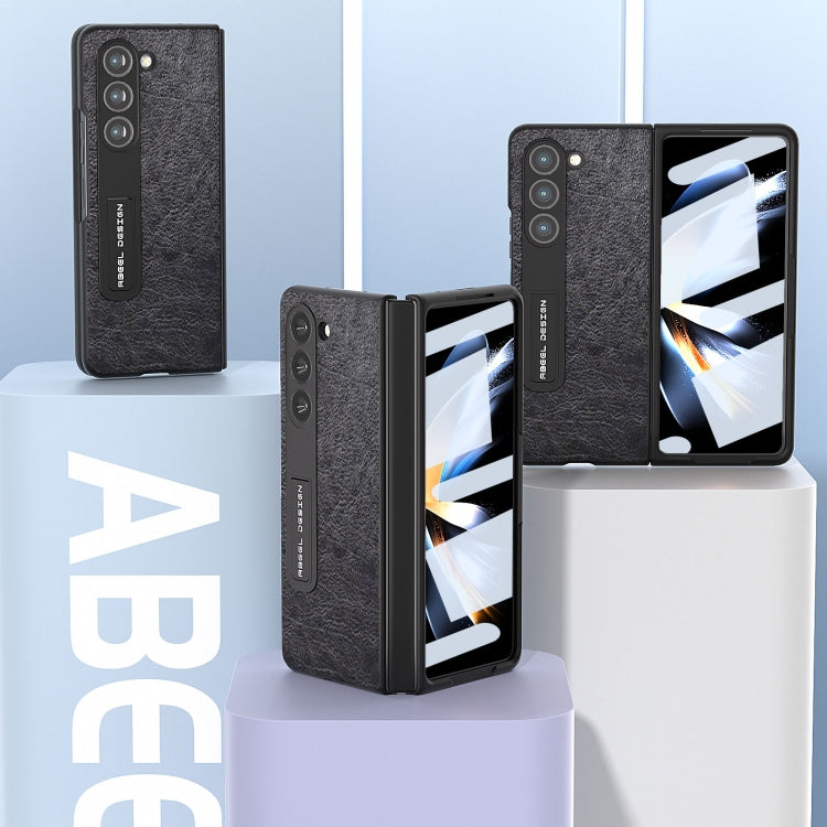 For Samsung Galaxy Z Fold5 Integrated Retro Litchi Texture PU Phone Case with Holder