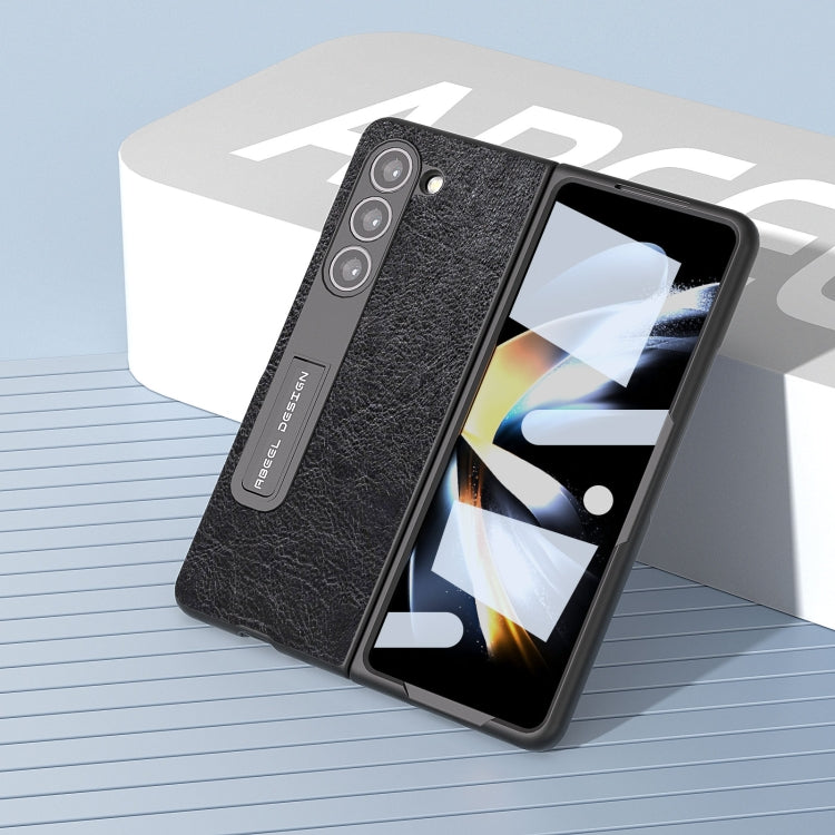 For Samsung Galaxy Z Fold5 Integrated Retro Litchi Texture PU Phone Case with Holder
