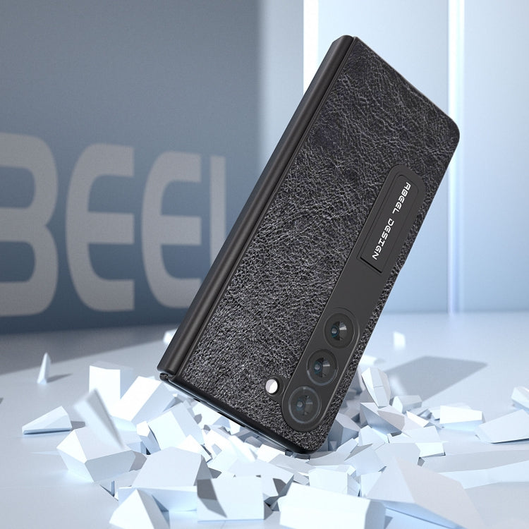 For Samsung Galaxy Z Fold5 Integrated Retro Litchi Texture PU Phone Case with Holder