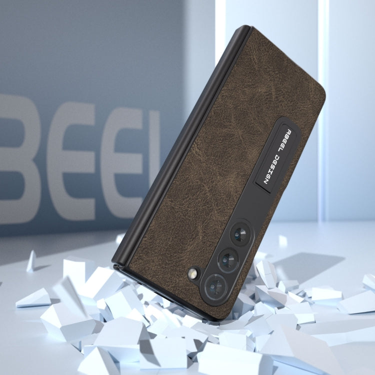 For Samsung Galaxy Z Fold5 Integrated Dream Litchi Texture PU Phone Case with Holder