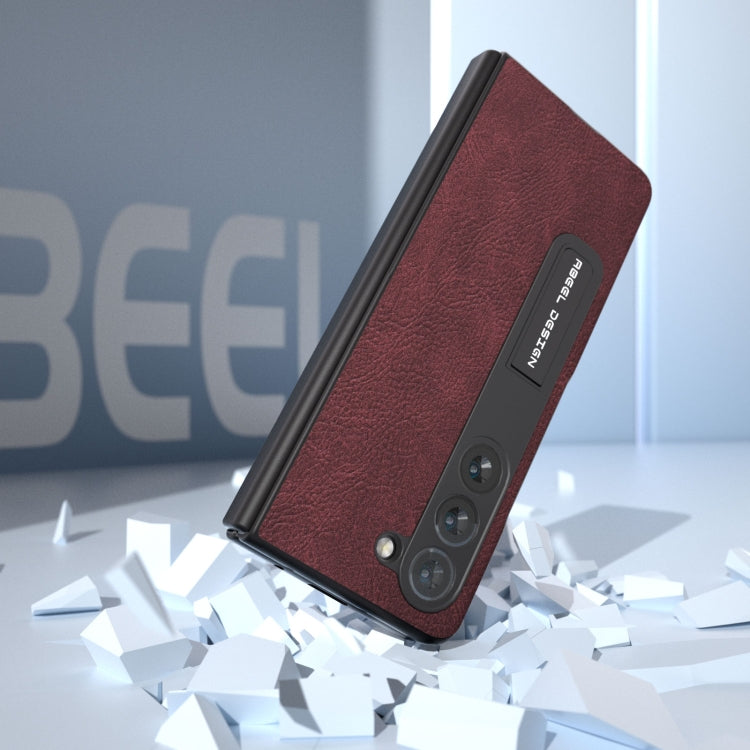 For Samsung Galaxy Z Fold5 Integrated Dream Litchi Texture PU Phone Case with Holder