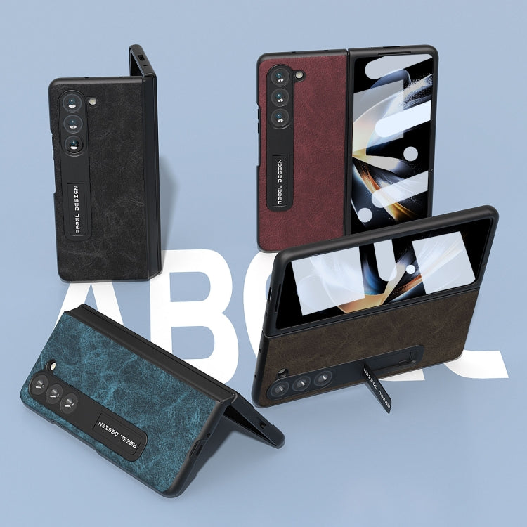 For Samsung Galaxy Z Fold5 Integrated Dream Litchi Texture PU Phone Case with Holder