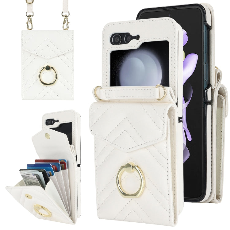 For Samsung Galaxy Z Flip5 V-shaped RFID Card Slot Phone Case with Ring Holder
