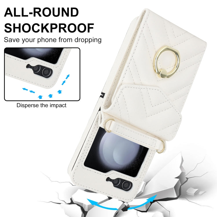 For Samsung Galaxy Z Flip5 V-shaped RFID Card Slot Phone Case with Ring Holder