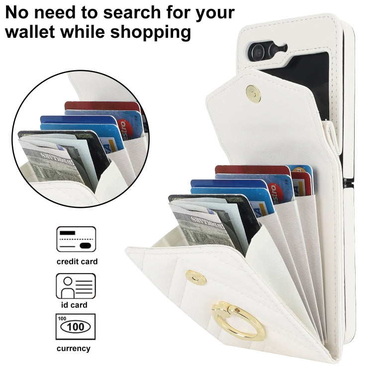 For Samsung Galaxy Z Flip5 V-shaped RFID Card Slot Phone Case with Ring Holder