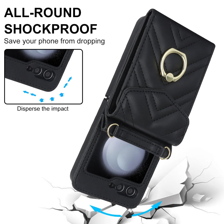 For Samsung Galaxy Z Flip5 V-shaped RFID Card Slot Phone Case with Ring Holder