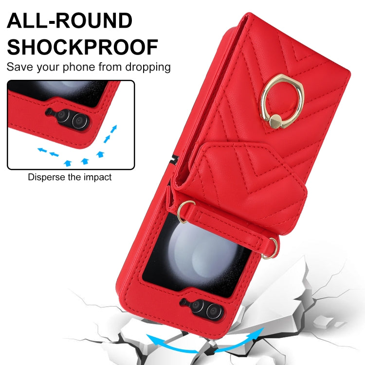 For Samsung Galaxy Z Flip5 V-shaped RFID Card Slot Phone Case with Ring Holder