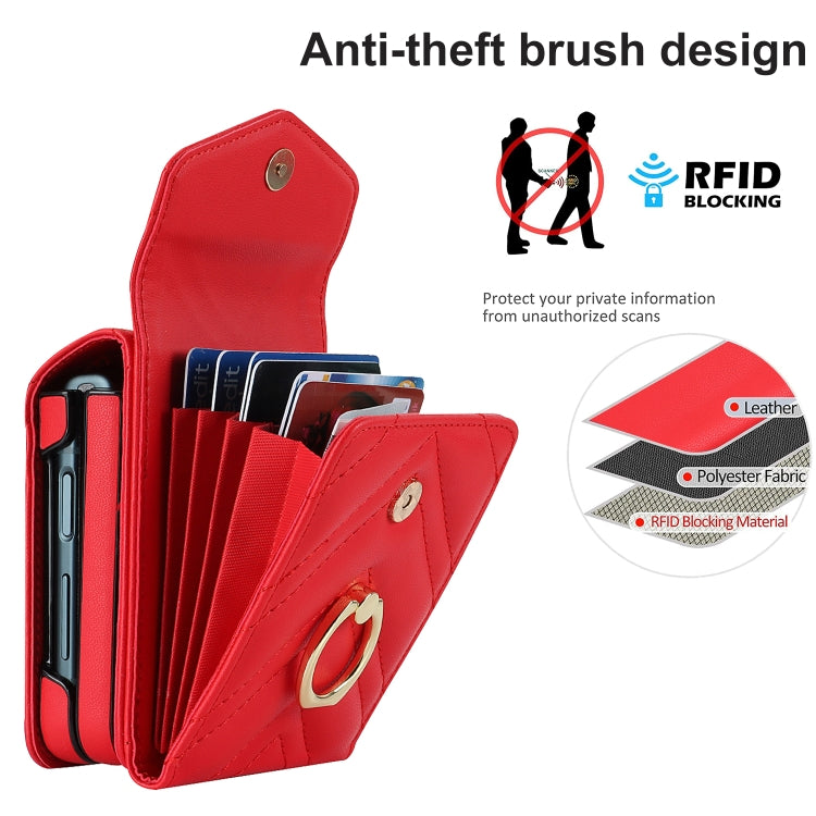 For Samsung Galaxy Z Flip5 V-shaped RFID Card Slot Phone Case with Ring Holder