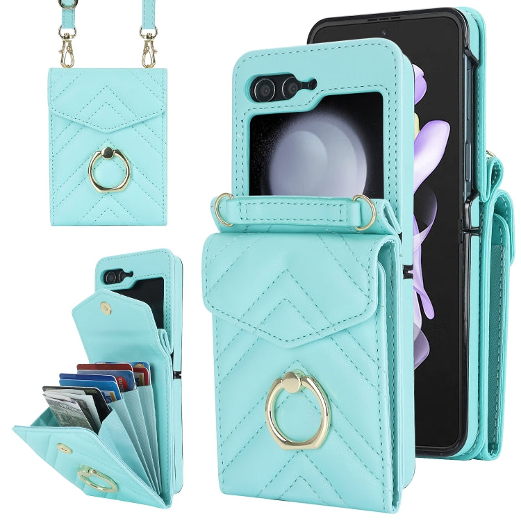 For Samsung Galaxy Z Flip5 V-shaped RFID Card Slot Phone Case with Ring Holder