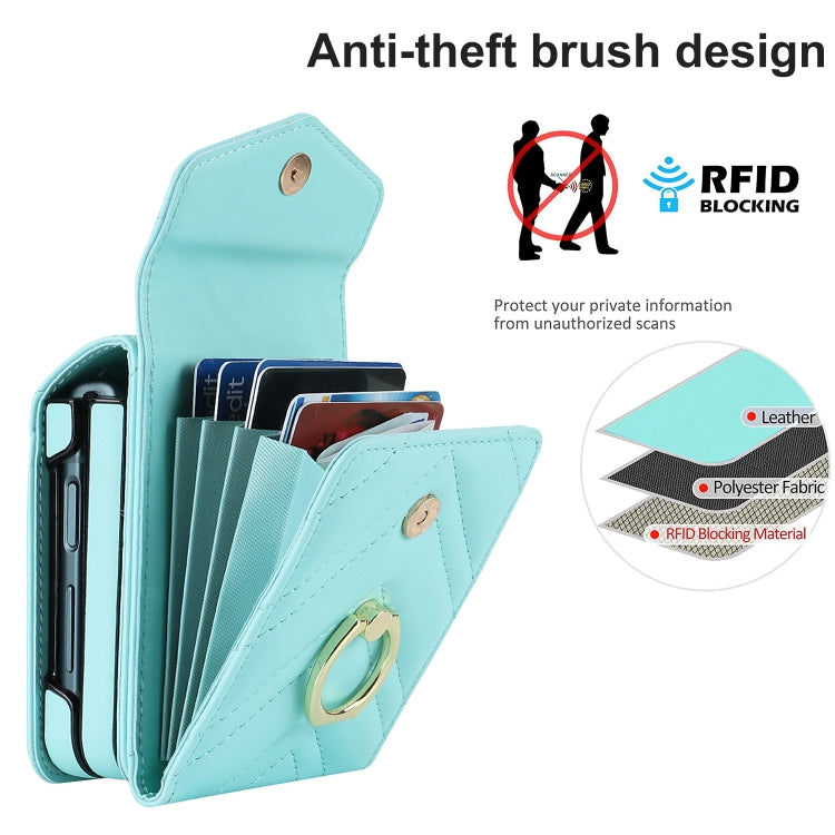 For Samsung Galaxy Z Flip5 V-shaped RFID Card Slot Phone Case with Ring Holder