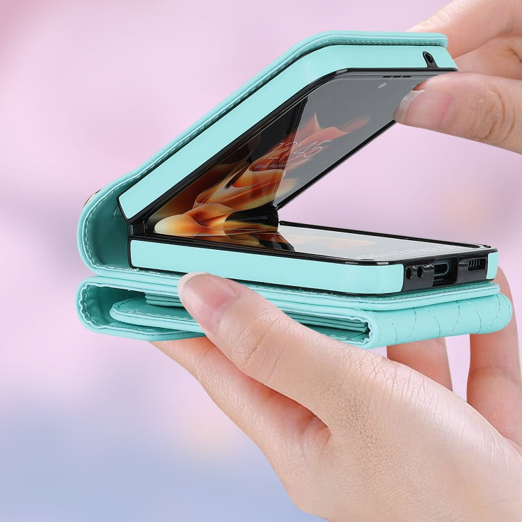 For Samsung Galaxy Z Flip5 V-shaped RFID Card Slot Phone Case with Ring Holder