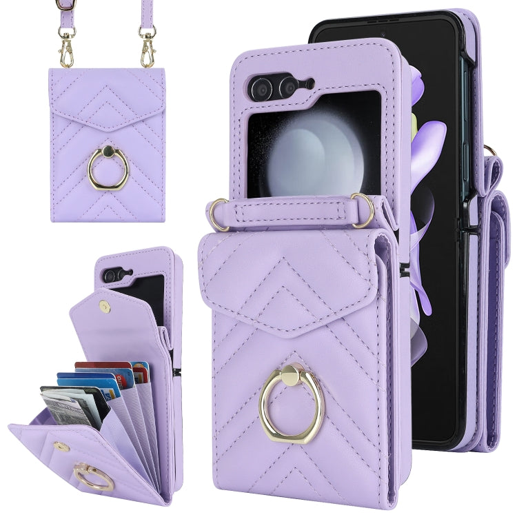 For Samsung Galaxy Z Flip5 V-shaped RFID Card Slot Phone Case with Ring Holder