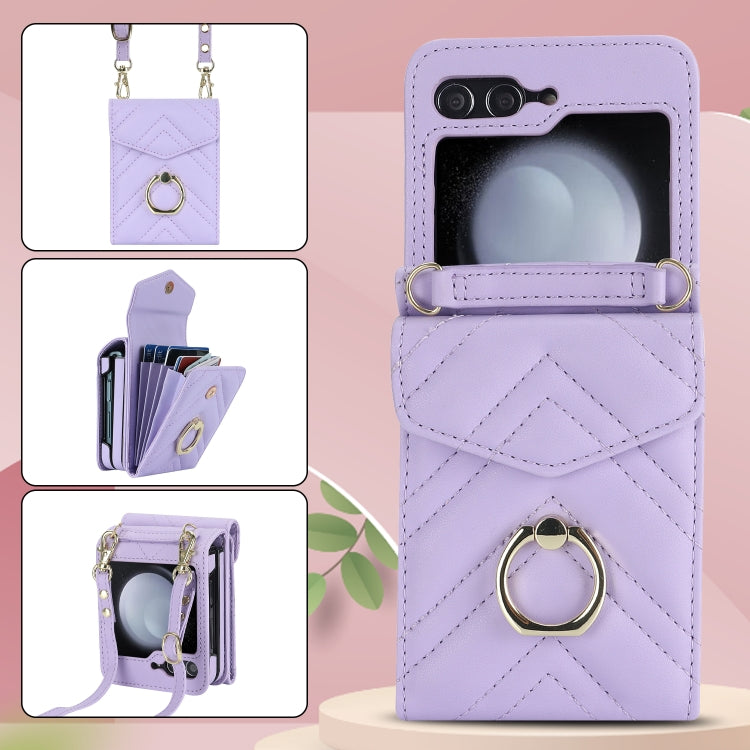 For Samsung Galaxy Z Flip5 V-shaped RFID Card Slot Phone Case with Ring Holder