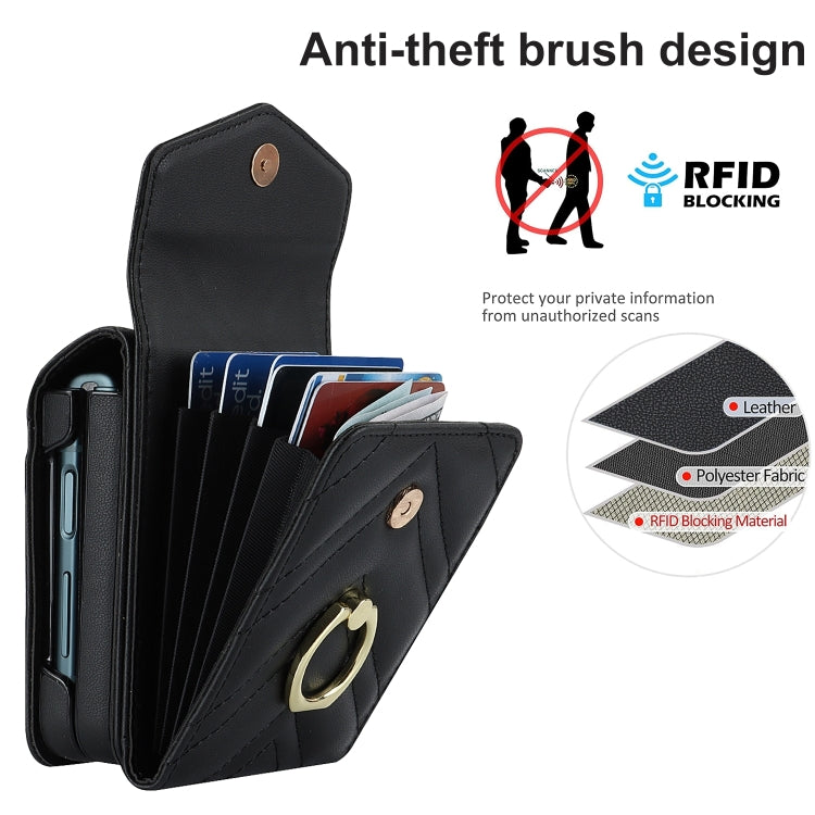 For Samsung Galaxy Z Flip6 / Flip7 FE V-shaped RFID Card Slot Phone Case with Ring Holder