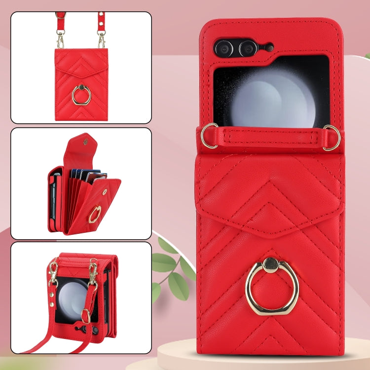 For Samsung Galaxy Z Flip6 / Flip7 FE V-shaped RFID Card Slot Phone Case with Ring Holder