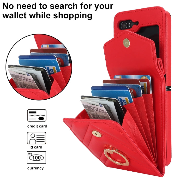 For Samsung Galaxy Z Flip6 / Flip7 FE V-shaped RFID Card Slot Phone Case with Ring Holder