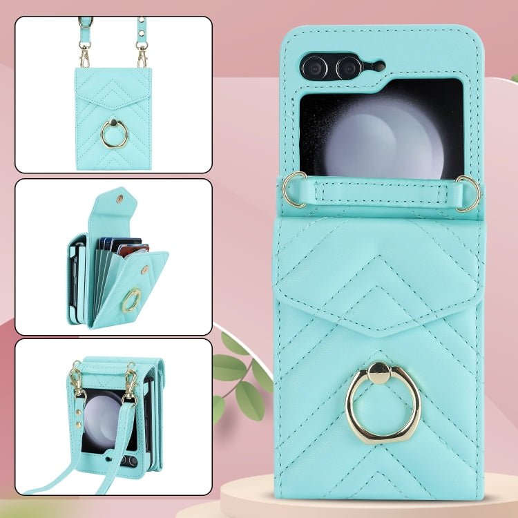 For Samsung Galaxy Z Flip6 / Flip7 FE V-shaped RFID Card Slot Phone Case with Ring Holder