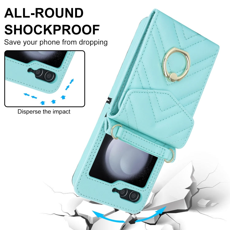 For Samsung Galaxy Z Flip6 / Flip7 FE V-shaped RFID Card Slot Phone Case with Ring Holder