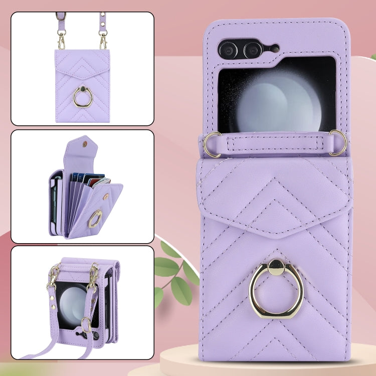 For Samsung Galaxy Z Flip6 / Flip7 FE V-shaped RFID Card Slot Phone Case with Ring Holder