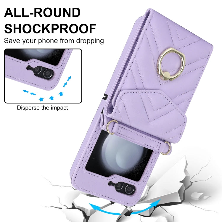 For Samsung Galaxy Z Flip6 / Flip7 FE V-shaped RFID Card Slot Phone Case with Ring Holder