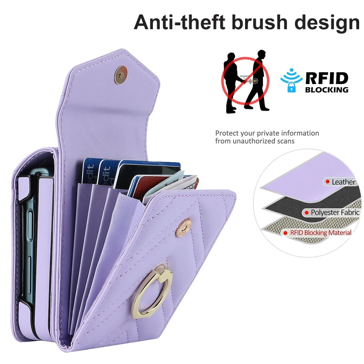 For Samsung Galaxy Z Flip6 / Flip7 FE V-shaped RFID Card Slot Phone Case with Ring Holder