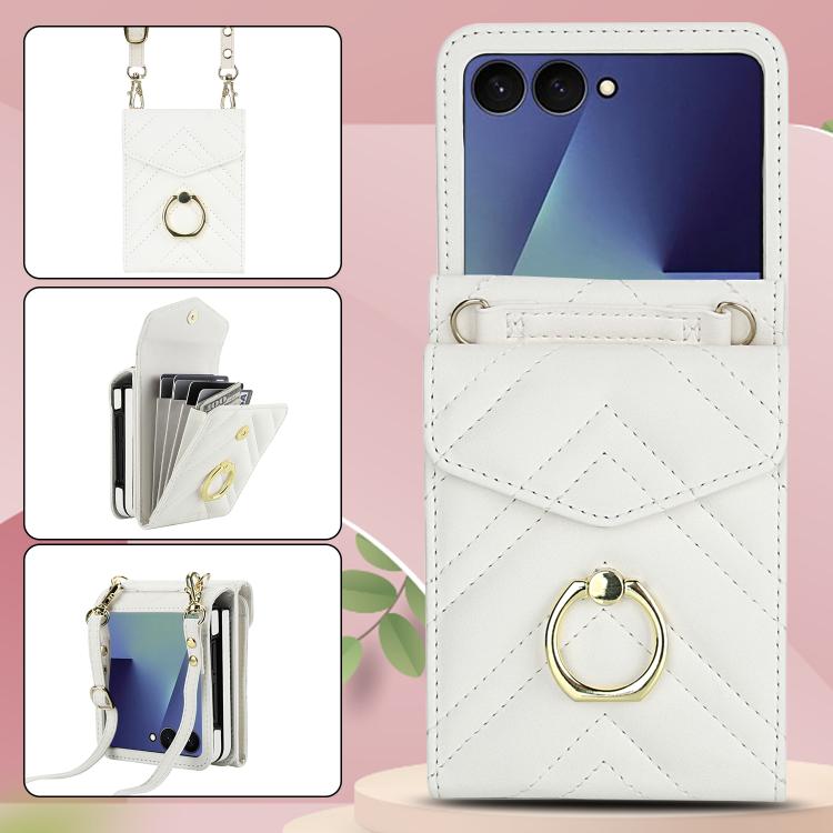 For Samsung Galaxy Z Flip7 5G V-shaped RFID Card Slot Phone Case with Ring Holder