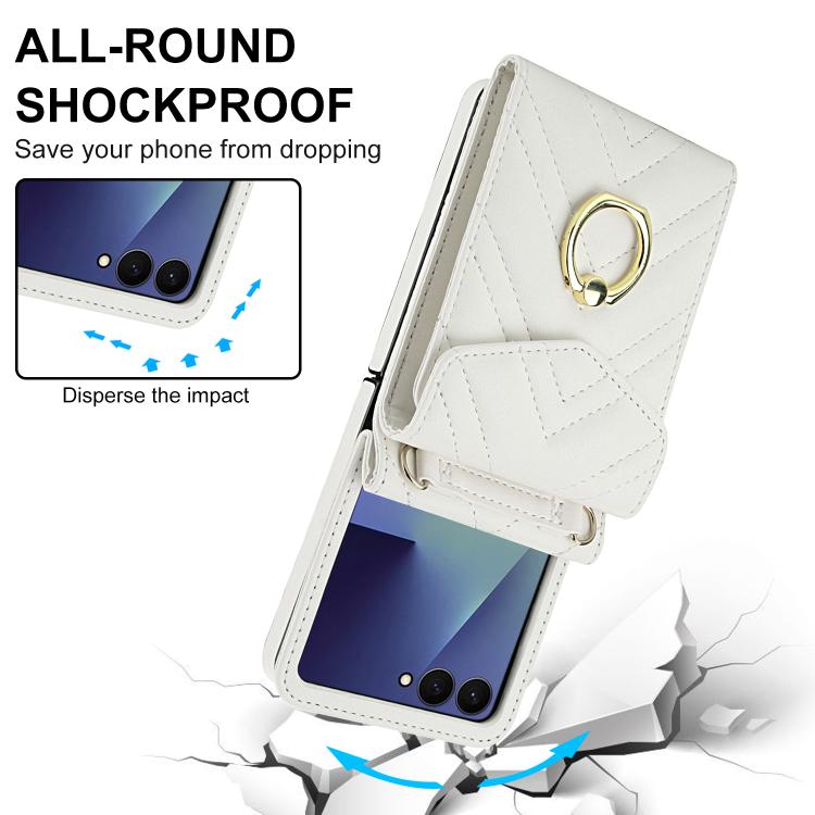 For Samsung Galaxy Z Flip7 5G V-shaped RFID Card Slot Phone Case with Ring Holder