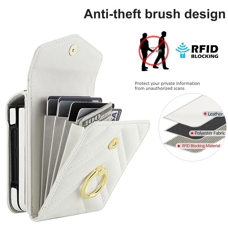 For Samsung Galaxy Z Flip7 5G V-shaped RFID Card Slot Phone Case with Ring Holder