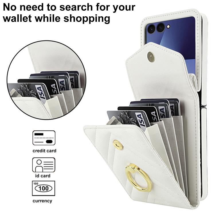 For Samsung Galaxy Z Flip7 5G V-shaped RFID Card Slot Phone Case with Ring Holder