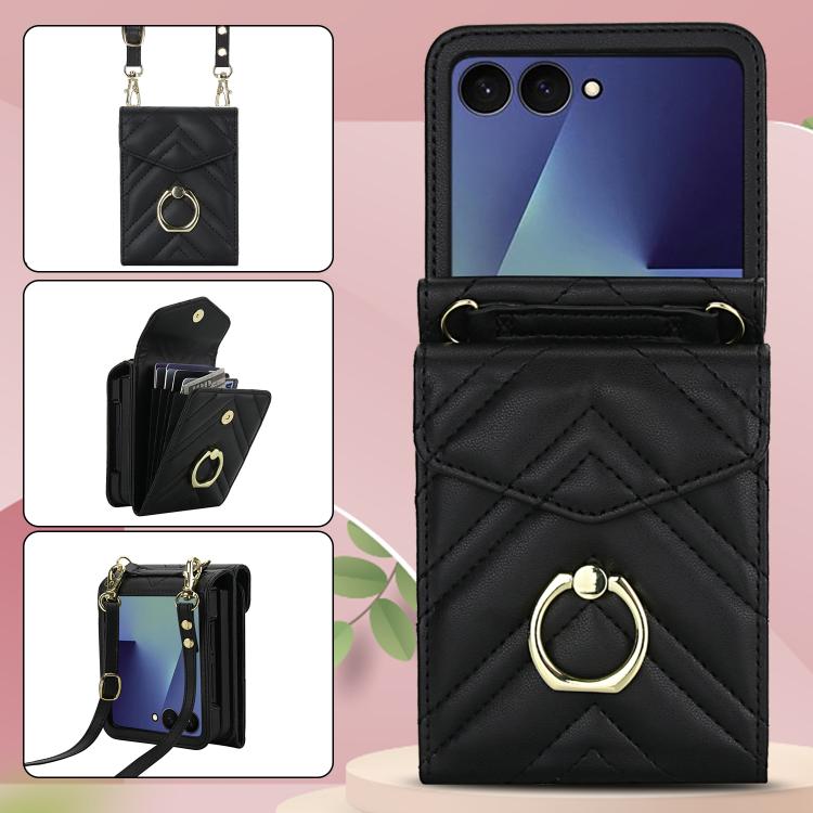 For Samsung Galaxy Z Flip7 5G V-shaped RFID Card Slot Phone Case with Ring Holder