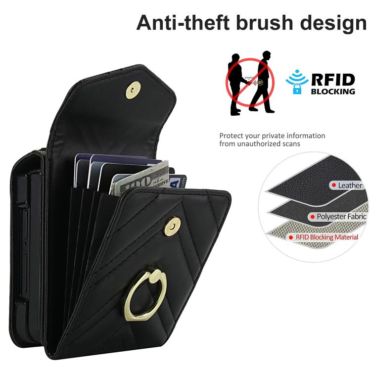 For Samsung Galaxy Z Flip7 5G V-shaped RFID Card Slot Phone Case with Ring Holder