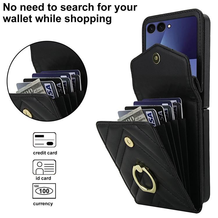 For Samsung Galaxy Z Flip7 5G V-shaped RFID Card Slot Phone Case with Ring Holder