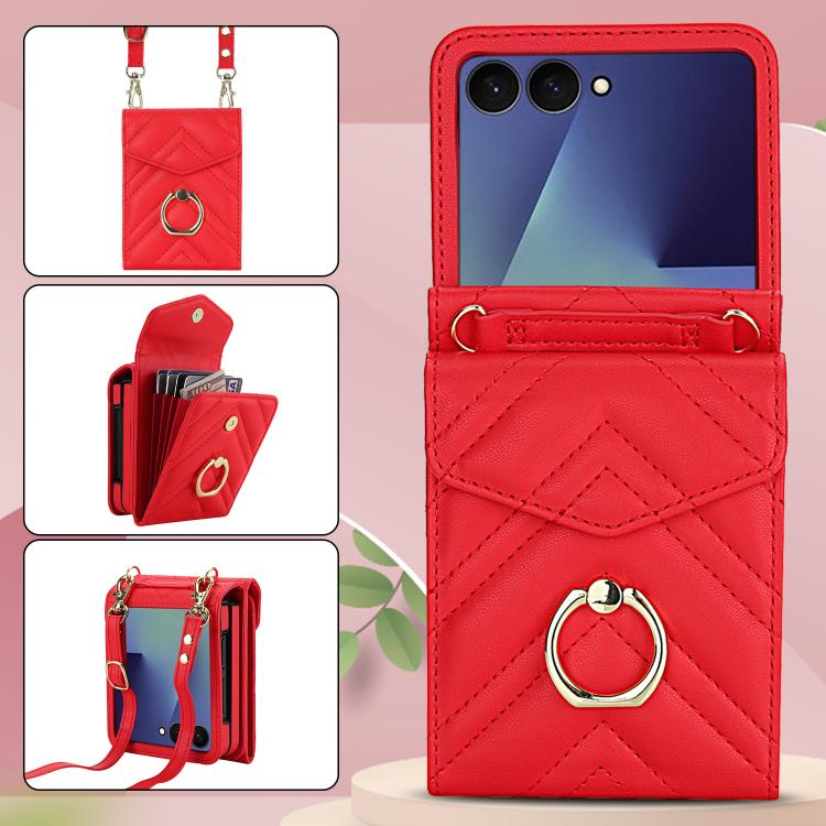 For Samsung Galaxy Z Flip7 5G V-shaped RFID Card Slot Phone Case with Ring Holder