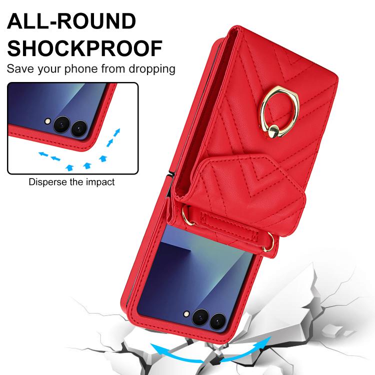 For Samsung Galaxy Z Flip7 5G V-shaped RFID Card Slot Phone Case with Ring Holder