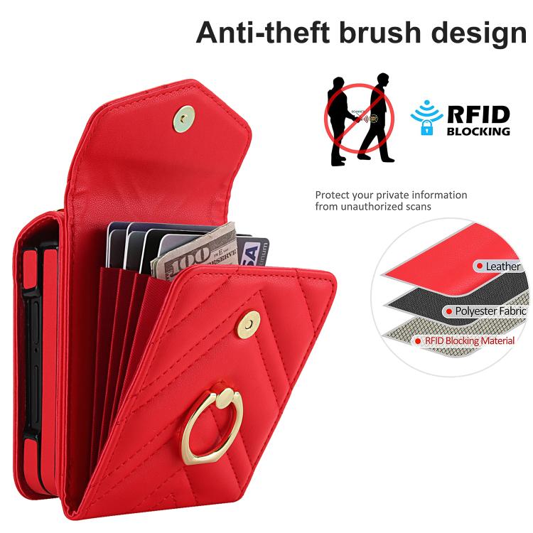 For Samsung Galaxy Z Flip7 5G V-shaped RFID Card Slot Phone Case with Ring Holder
