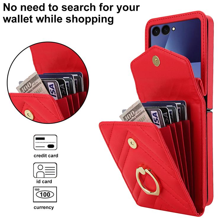 For Samsung Galaxy Z Flip7 5G V-shaped RFID Card Slot Phone Case with Ring Holder