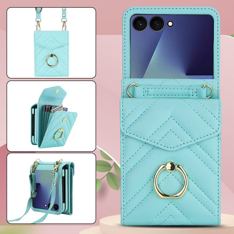 For Samsung Galaxy Z Flip7 5G V-shaped RFID Card Slot Phone Case with Ring Holder