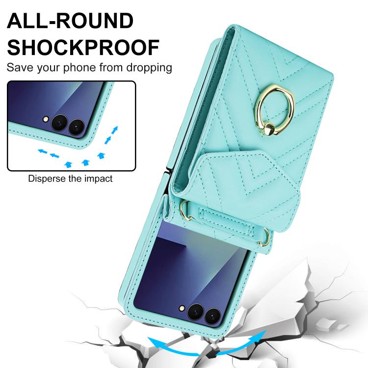For Samsung Galaxy Z Flip7 5G V-shaped RFID Card Slot Phone Case with Ring Holder